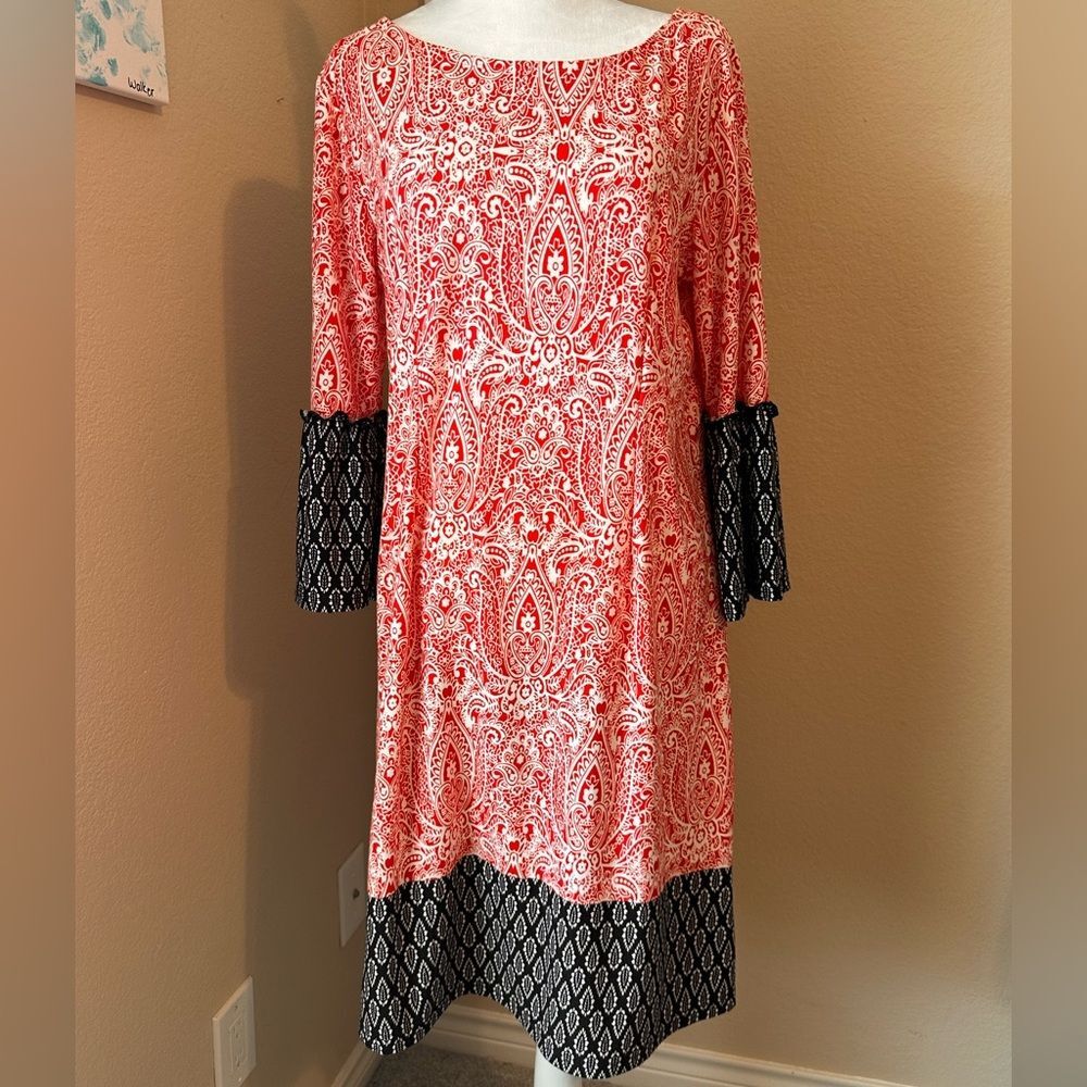 Reborn Red and Black Long Sleeve Paisley Dress